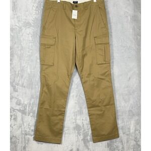 New J.Crew Mens Straight Leg Cargo Pants Tan 34X32 Outdoor Hiking Casual Utility